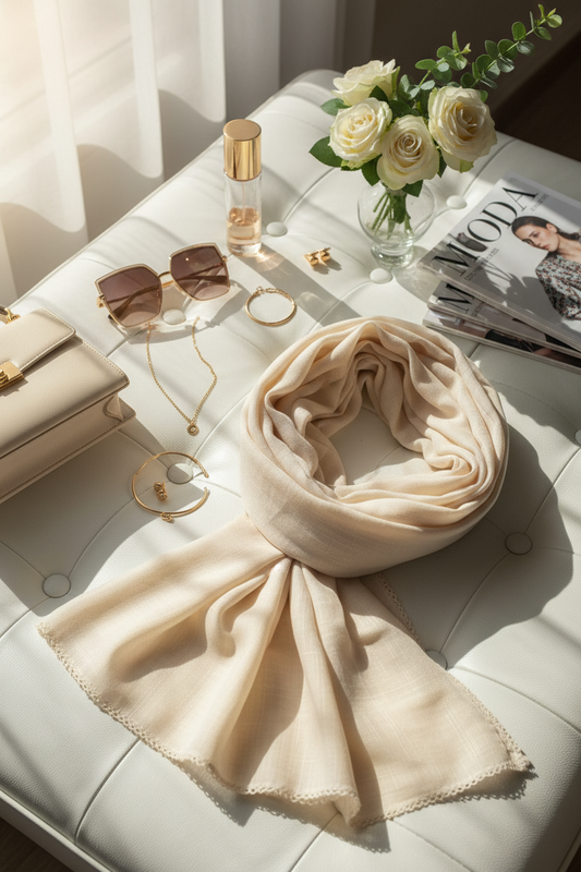 Pearl Beige — Zera Crochet Cotton Scarf