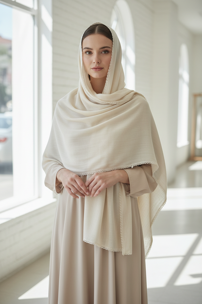 Pearl Beige — Zera Crochet Cotton Scarf