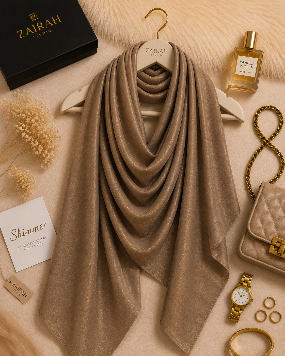 Sand Taupe — Madam Polo Velvet Shimmer Scarf