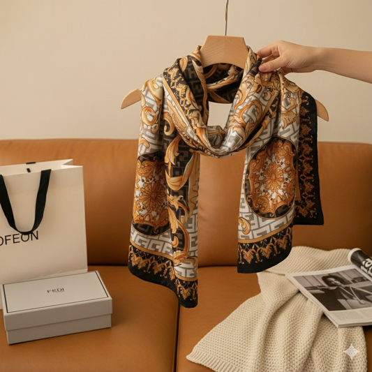 Baroque Gold Royale — Silk Feel Satin Scarf