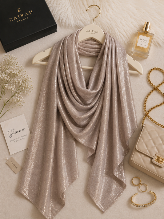 Oyster Pearl — Madam Polo Velvet Shimmer Scarf