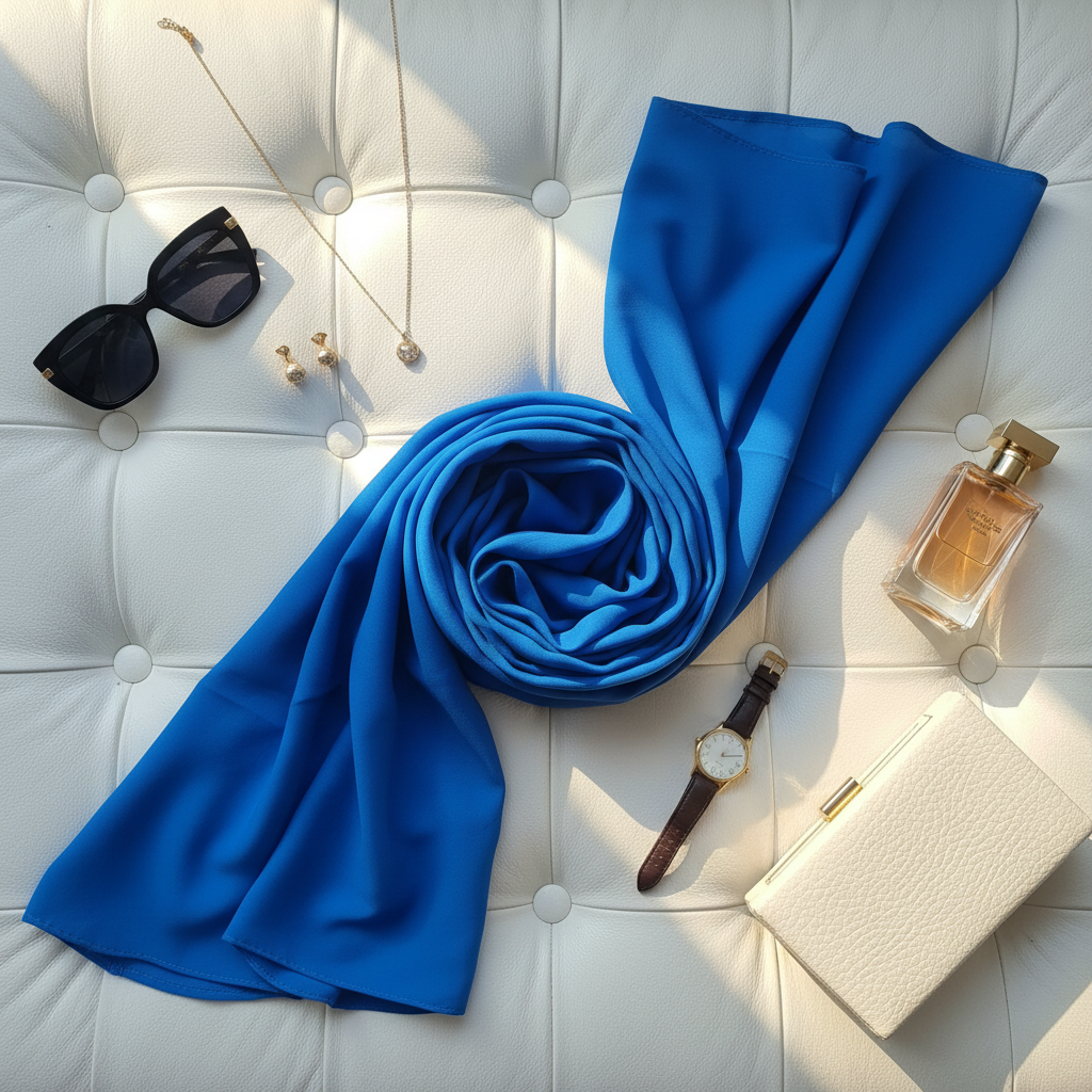 Sapphire Drift — HIBA Ombre Georgette Scarf