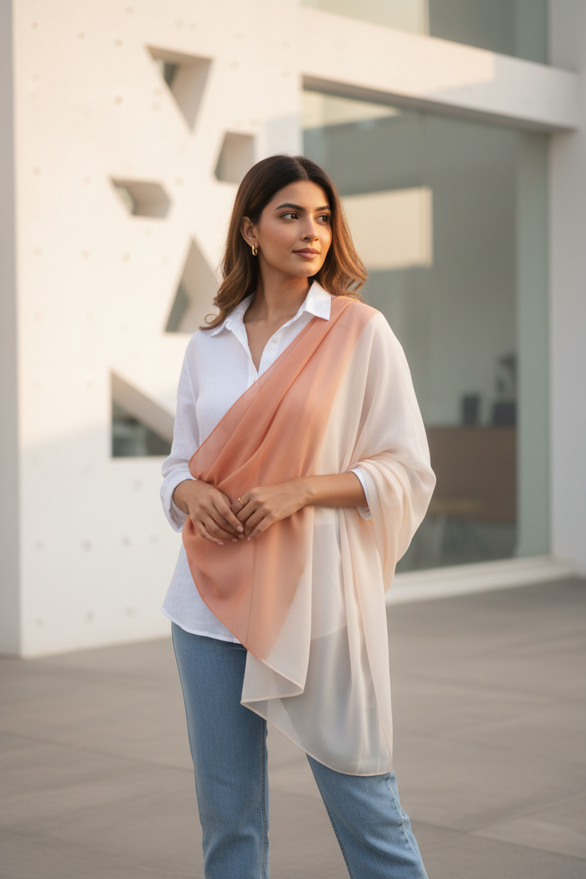 Peach Whisper — HIBA Ombre Georgette Scarf