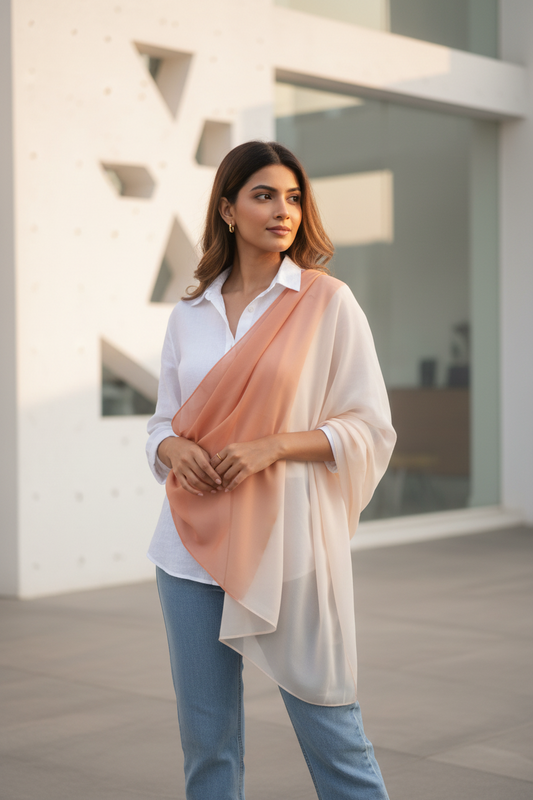 Peach Whisper — HIBA Ombre Georgette Scarf