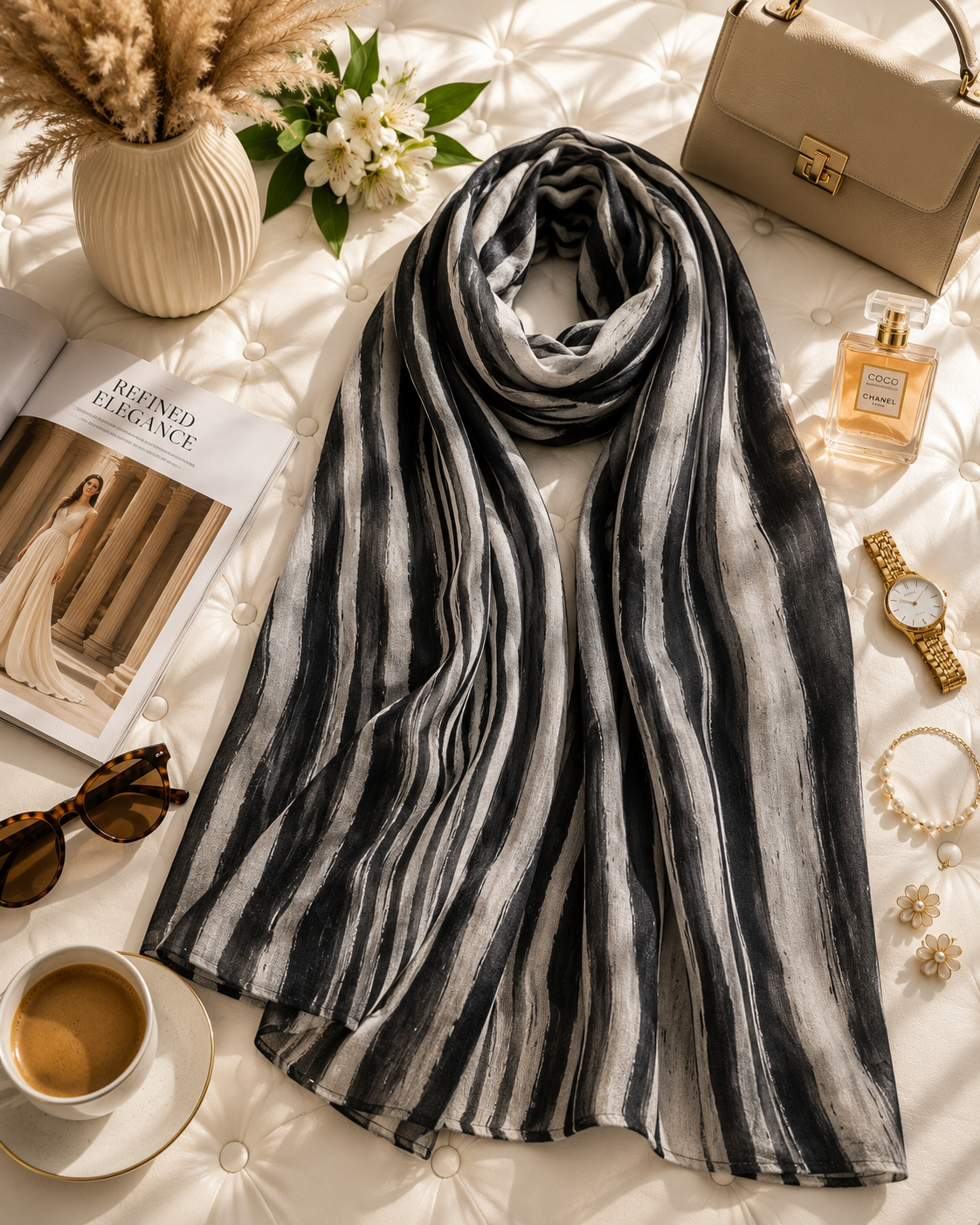 Ash Stripe - Modal Cotton Scarf