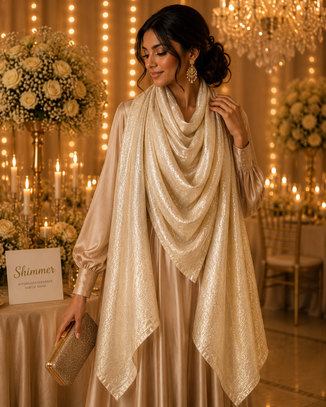 Champagne Ivory — Madam Polo Velvet Shimmer Scarf