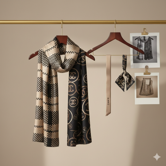 Noir Checker Luxe — Silk Feel Satin Scarf