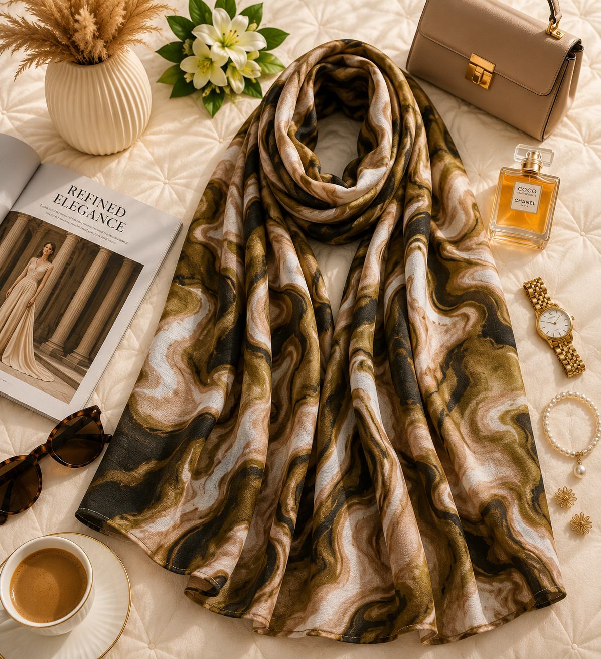 Mocha Marble - Modal Cotton Scarf